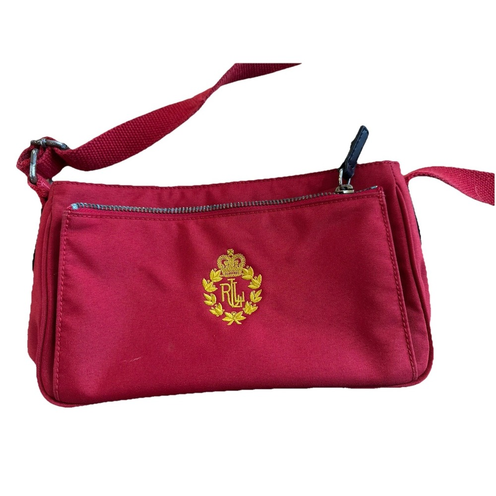 Vintage Ralph Lauren Rugby Red Crossbody (9") Yellow Gold Logo Y2K Bag
